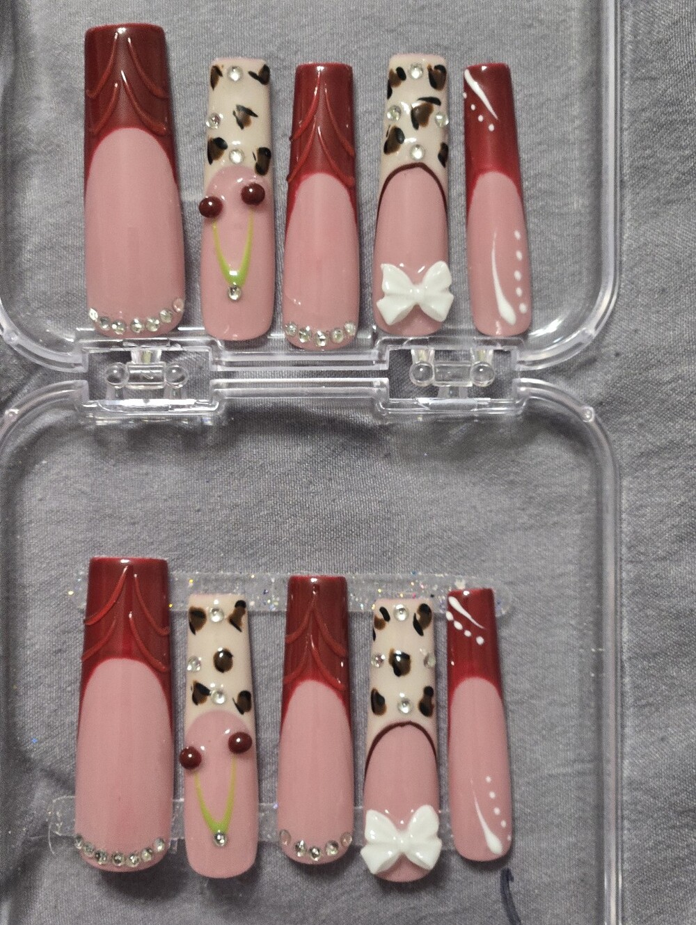 Pink and Burgundy French XX Long Hand-Painted Press-On Nail Set